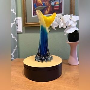 Source Unknown Yellow and Blue Glass Vase